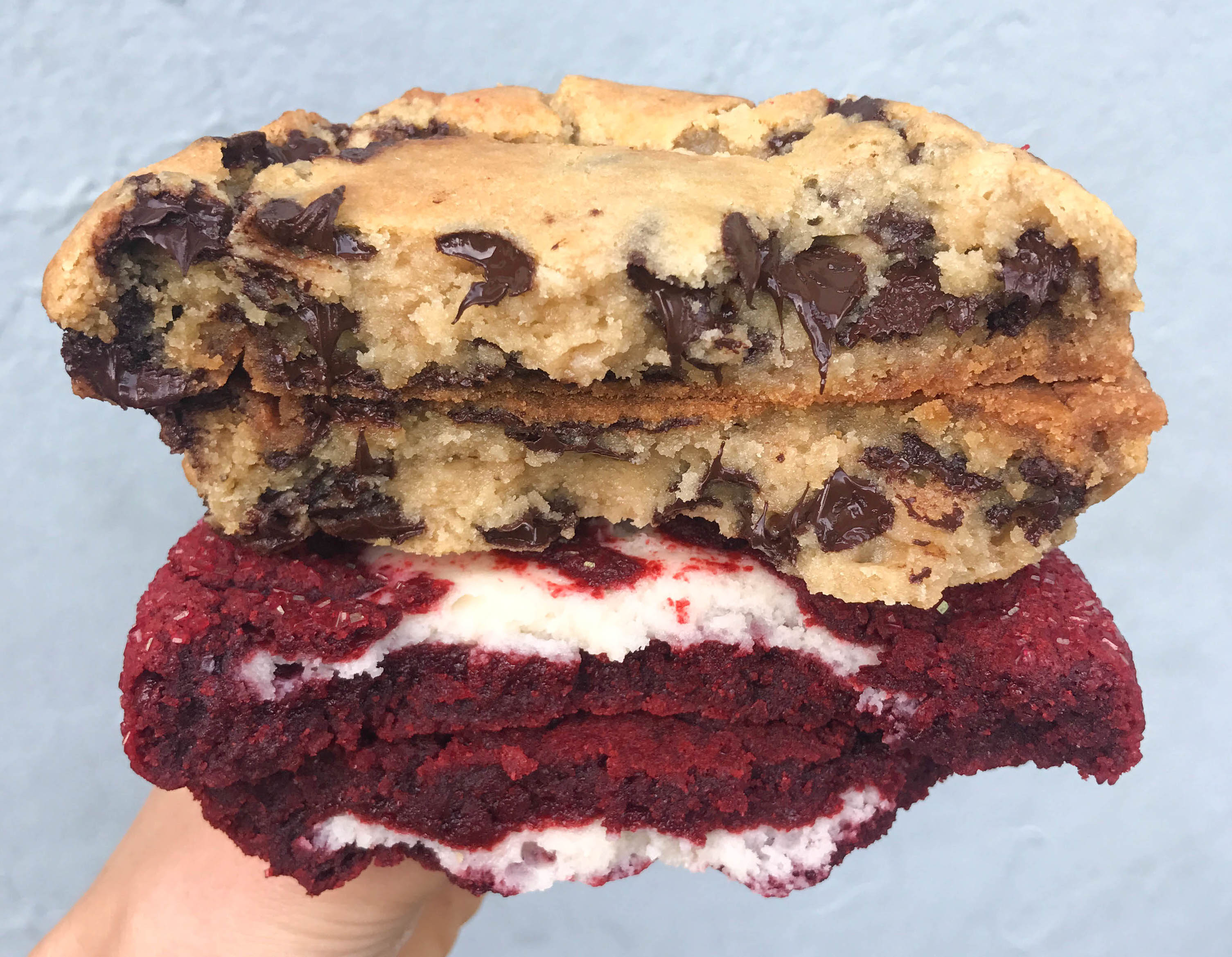 City Cakes - chocolate chip and red velvet cookie