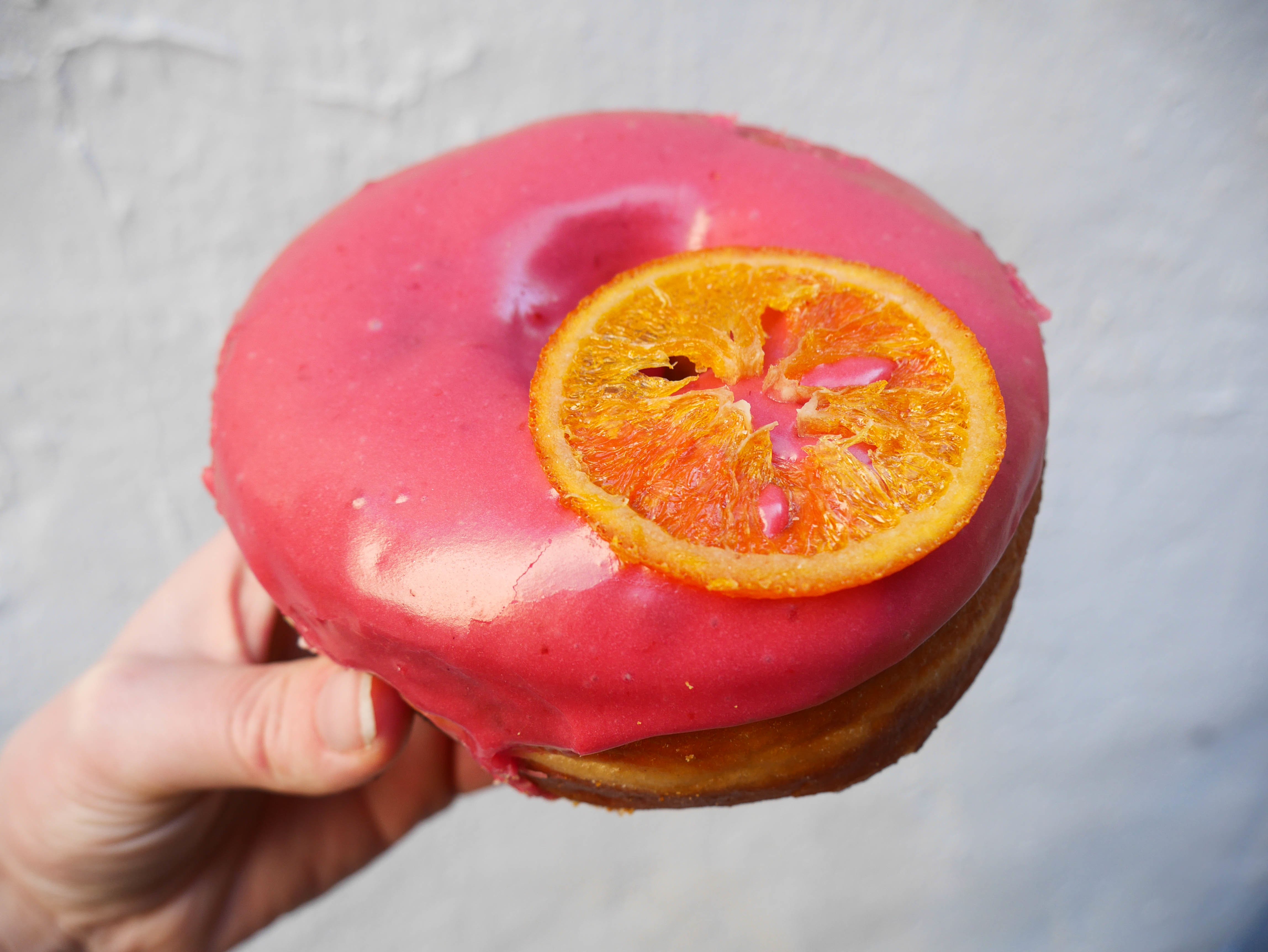 pink desserts nyc - blood orange donut dough