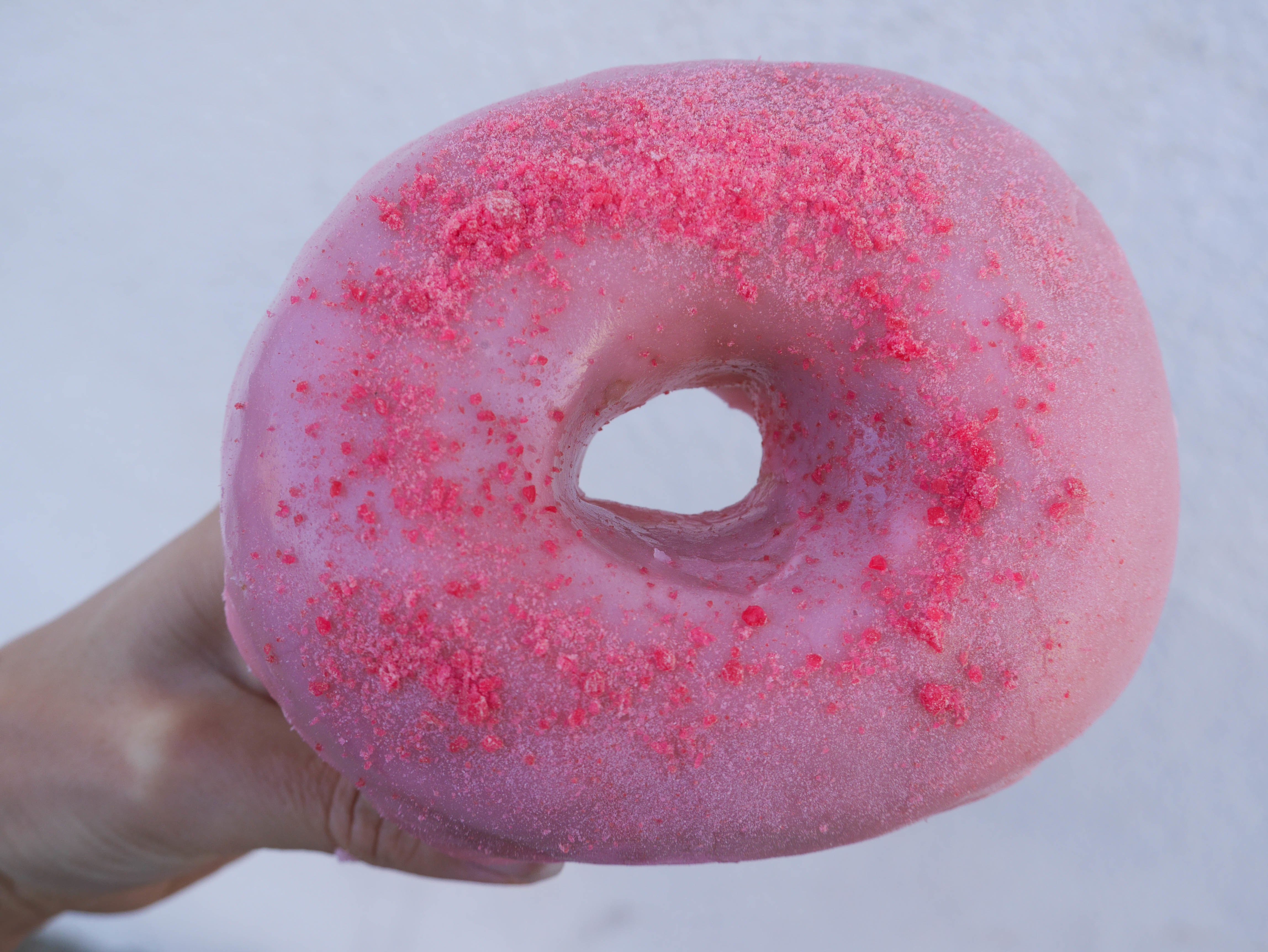 pink desserts nyc - red hot donut comfortland