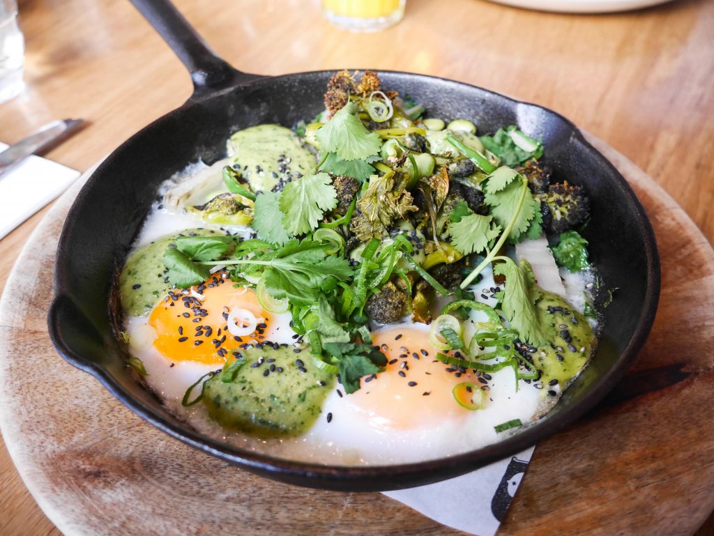 Caravan London - green skillet eggs