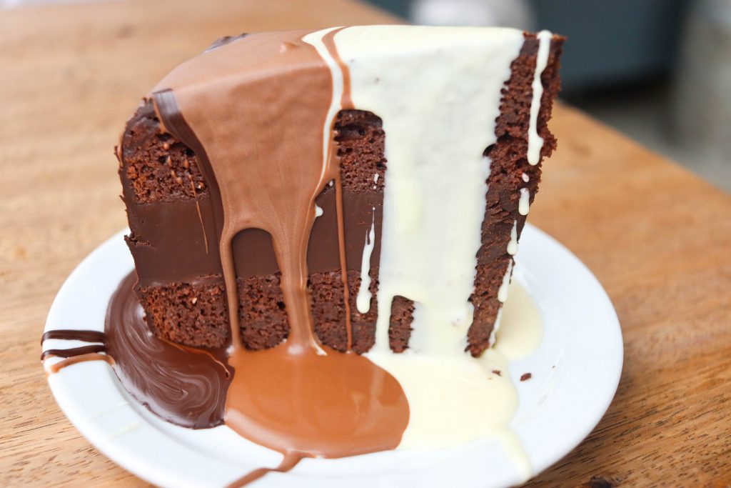 chocolate cake with white chocolate sauce - said dal london