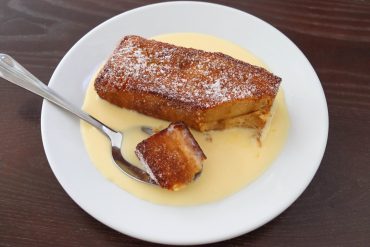 Deep-fried bread & butter pudding - Café Cecilia London