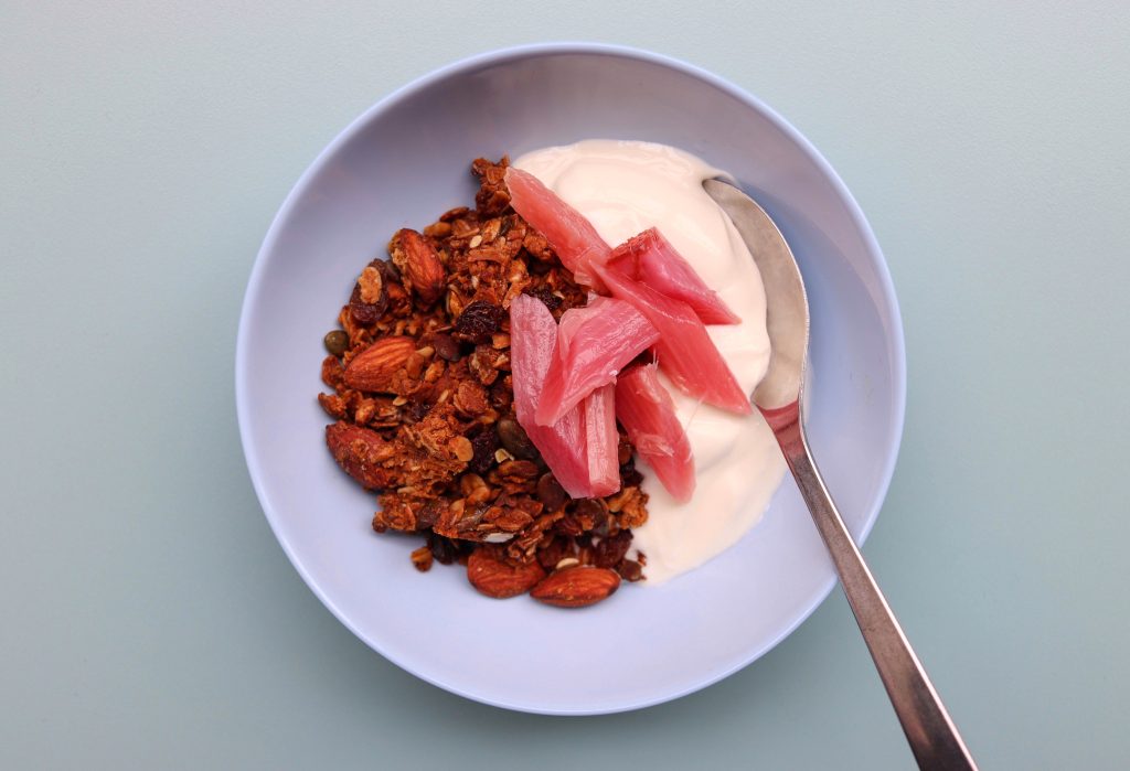 Almond granola and rhubarb - Snackbar London
